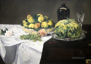  Cot Pintura al %C3%B3leo - Bodegón con melón y melocotones Eduard Manet